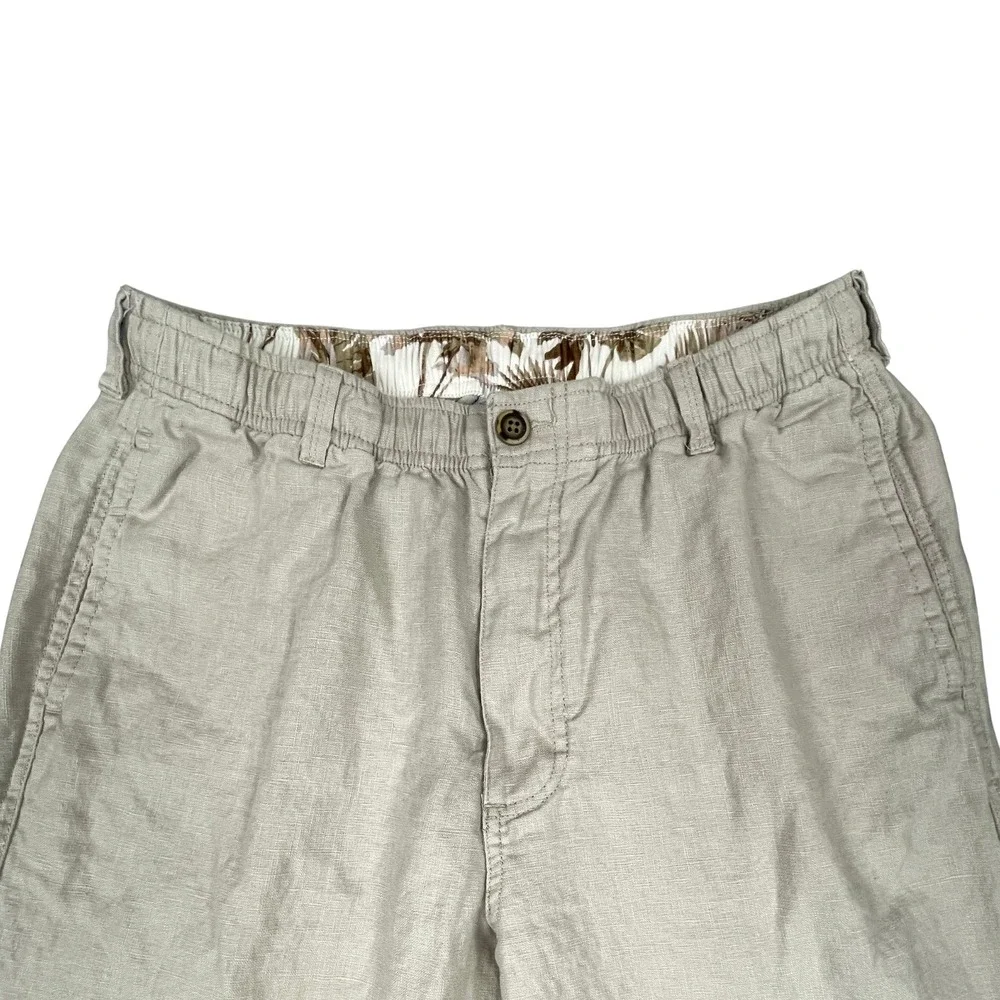 28 Palms Mens 100% Linen Pants L 32 Beige Straight Pockets Cruise Beach Wedding